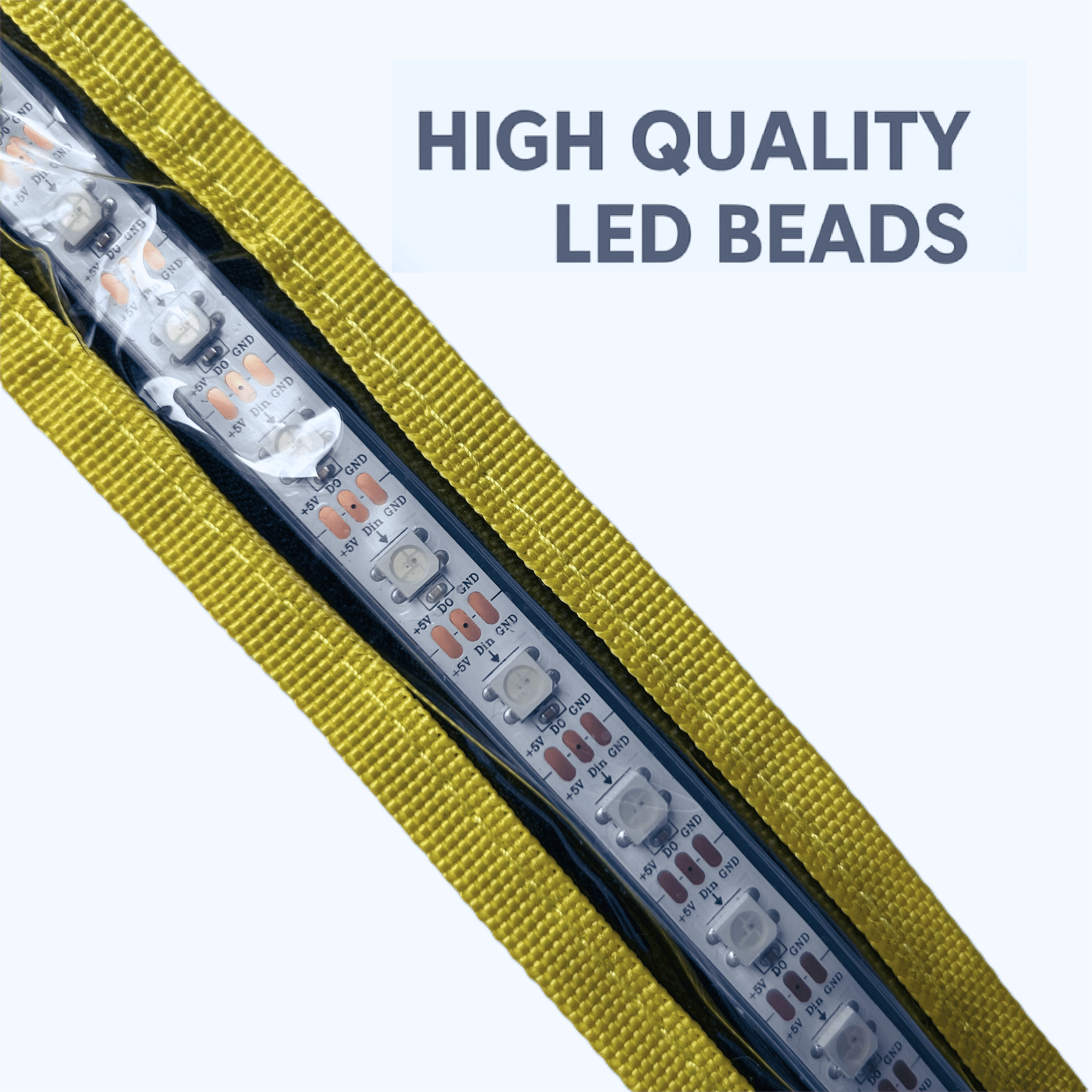 Close-up of high quality LED beads on a USB powered LED safety light