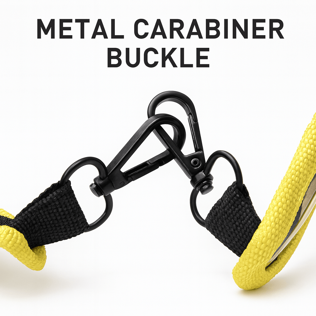 Metal carabiner buckle attached to a USB powered LED safety light for secure attachment