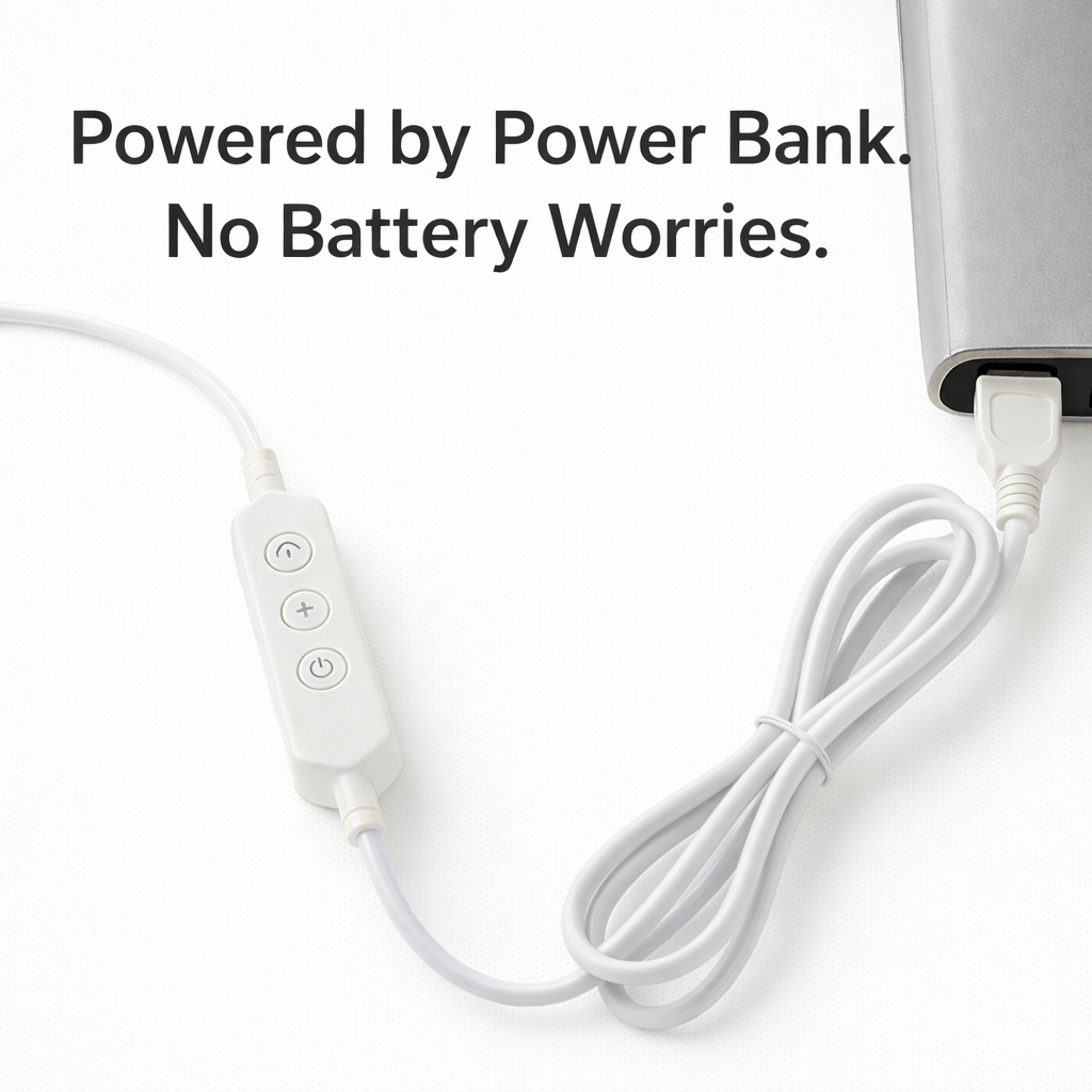 USB powered LED safety light connected to a power bank for extended use without battery worries